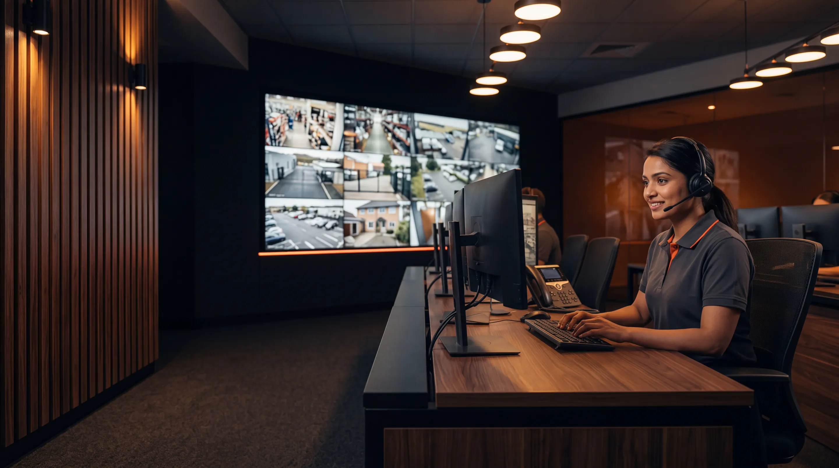 A Modernext operator answering a call on her headset